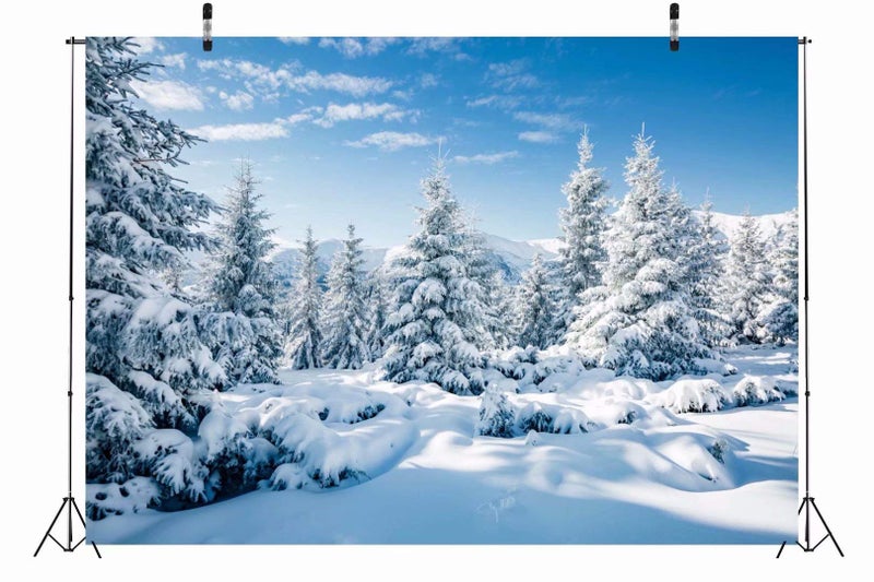 BELECO 7x5ft Fabric Winter Snow Forest Backdrop White Xmas Trees Wintry Scene Alps Photography Background for Christmas New Year Event Party Decorations Banner Holiday Photo Background Photo Props - Image 5